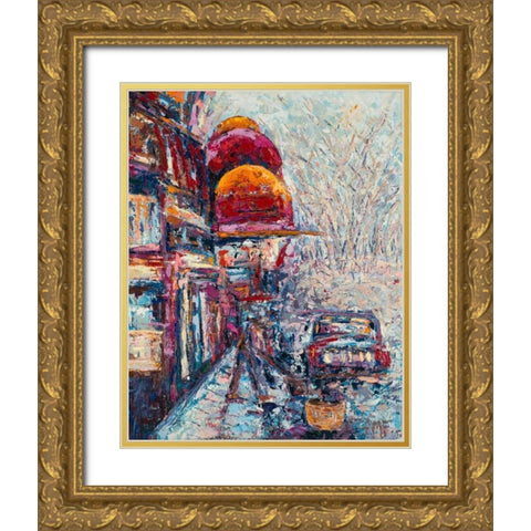 Big Apple Blizzard Gold Ornate Wood Framed Art Print with Double Matting by Coolick, Ann Marie