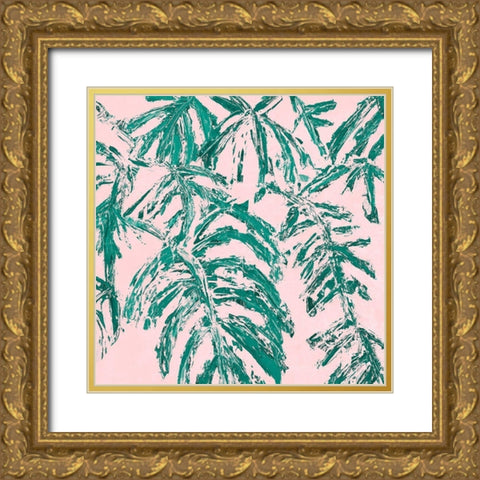 Teal Tropicalo Garden Gold Ornate Wood Framed Art Print with Double Matting by Coolick, Ann Marie