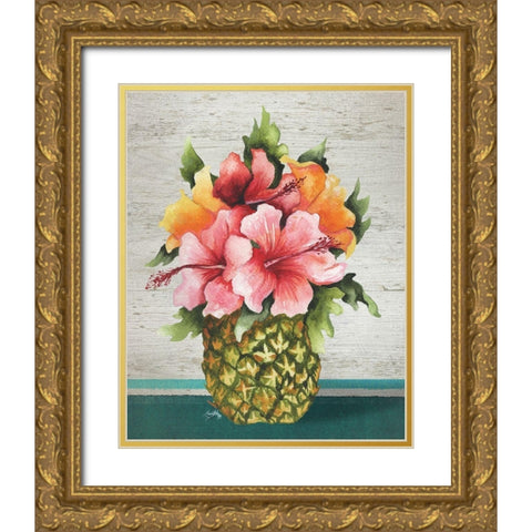 Tropical Bouquet Gold Ornate Wood Framed Art Print with Double Matting by Medley, Elizabeth