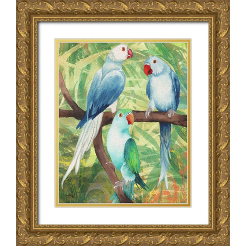 Tropical Birds I Gold Ornate Wood Framed Art Print with Double Matting by Medley, Elizabeth