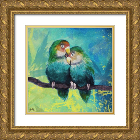 Tropical Birds In Love I Gold Ornate Wood Framed Art Print with Double Matting by Medley, Elizabeth