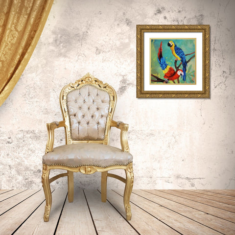 Tropical Birds in Love II Gold Ornate Wood Framed Art Print with Double Matting by Medley, Elizabeth