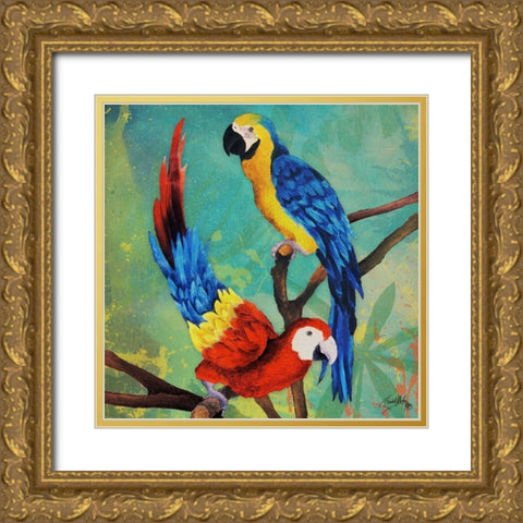 Tropical Birds in Love II Gold Ornate Wood Framed Art Print with Double Matting by Medley, Elizabeth