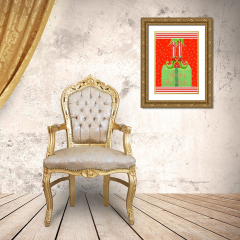 Happy Holidays Elf Gold Ornate Wood Framed Art Print with Double Matting by Ritter, Gina