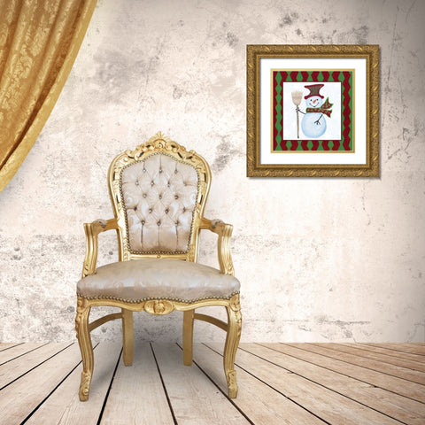 Snowman Zig Zag Square IV Gold Ornate Wood Framed Art Print with Double Matting by Ritter, Gina