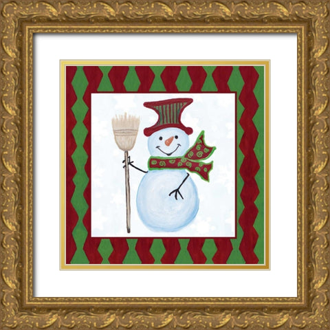 Snowman Zig Zag Square IV Gold Ornate Wood Framed Art Print with Double Matting by Ritter, Gina