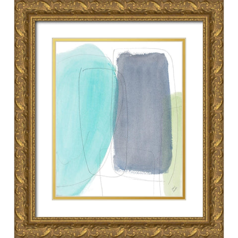 Teal and Grey Abstract I Gold Ornate Wood Framed Art Print with Double Matting by Loreth, Lanie