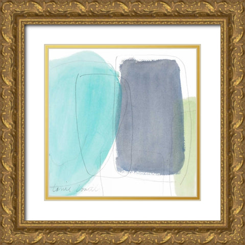 Teal and Grey Abstract I Gold Ornate Wood Framed Art Print with Double Matting by Loreth, Lanie
