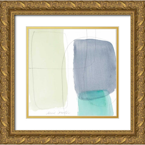 Teal and Grey Abstract II Gold Ornate Wood Framed Art Print with Double Matting by Loreth, Lanie