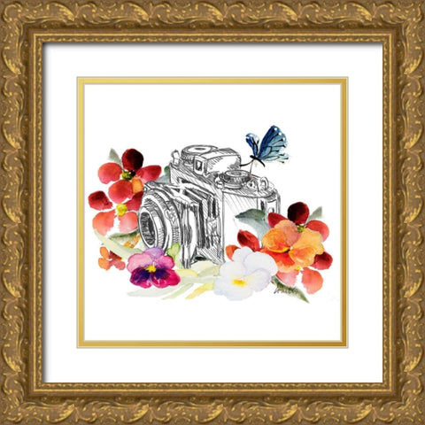 Camera Sketch on Fall Floral II Gold Ornate Wood Framed Art Print with Double Matting by Loreth, Lanie