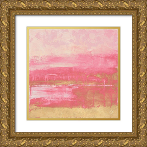 Pink and Gold Abstract Gold Ornate Wood Framed Art Print with Double Matting by Loreth, Lanie