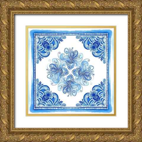 Artisan Tile Blue I Gold Ornate Wood Framed Art Print with Double Matting by Diannart