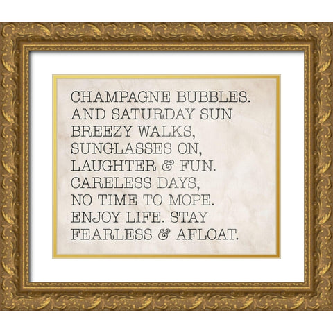 Champagne Bubbles Gold Ornate Wood Framed Art Print with Double Matting by SD Graphics Studio