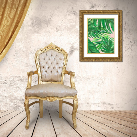Green Palms on Blush II Gold Ornate Wood Framed Art Print with Double Matting by DeRice, Julie