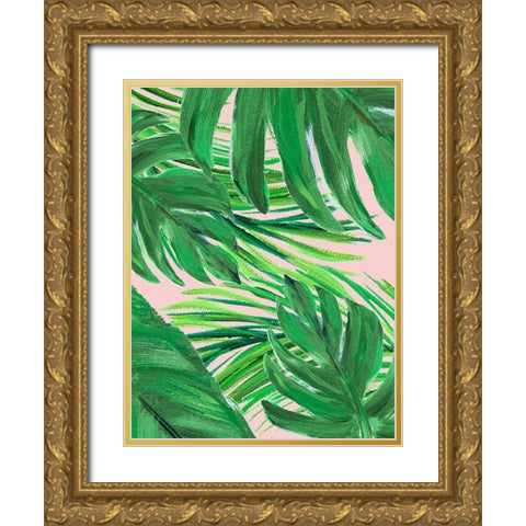 Green Palms on Blush II Gold Ornate Wood Framed Art Print with Double Matting by DeRice, Julie