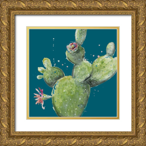 Natural Desert Cactus On Blue I Gold Ornate Wood Framed Art Print with Double Matting by Pinto, Patricia