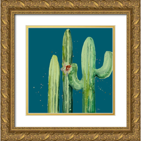 Natural Desert Cactus On Blue II Gold Ornate Wood Framed Art Print with Double Matting by Pinto, Patricia