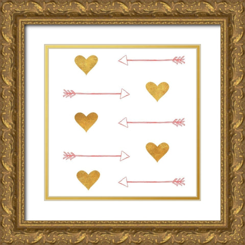 Gold Hearts and Arrows Gold Ornate Wood Framed Art Print with Double Matting by SD Graphics Studio