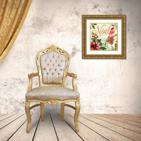Bright Christmas Cardinal I Gold Ornate Wood Framed Art Print with Double Matting by Gaynor, Janice
