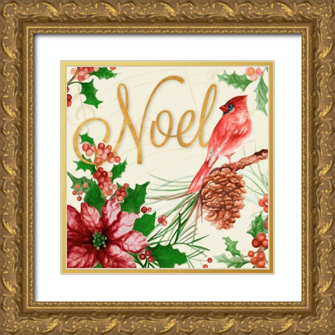 Bright Christmas Cardinal I Gold Ornate Wood Framed Art Print with Double Matting by Gaynor, Janice