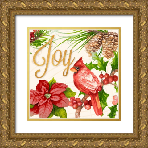 Bright Christmas Cardinal III Gold Ornate Wood Framed Art Print with Double Matting by Gaynor, Janice