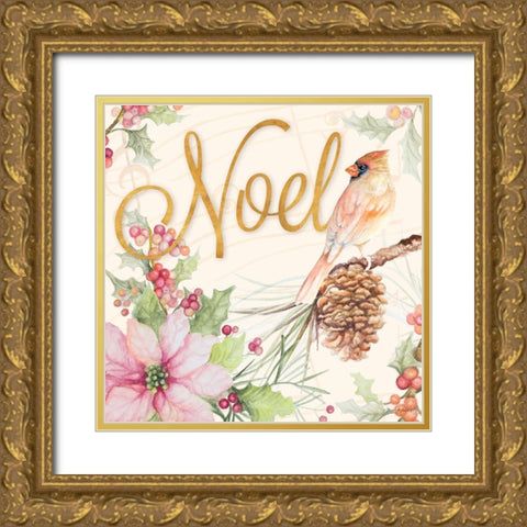 Christmas Cardinal I Gold Ornate Wood Framed Art Print with Double Matting by Gaynor, Janice