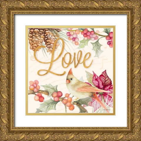 Christmas Cardinal IV Gold Ornate Wood Framed Art Print with Double Matting by Gaynor, Janice