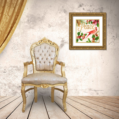 Bright Christmas Cardinal II Gold Ornate Wood Framed Art Print with Double Matting by Gaynor, Janice