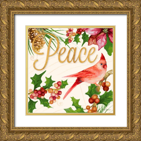 Bright Christmas Cardinal II Gold Ornate Wood Framed Art Print with Double Matting by Gaynor, Janice