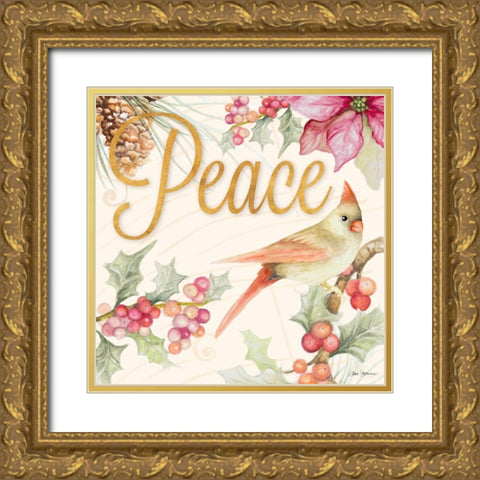 Christmas Cardinal II Gold Ornate Wood Framed Art Print with Double Matting by Gaynor, Janice