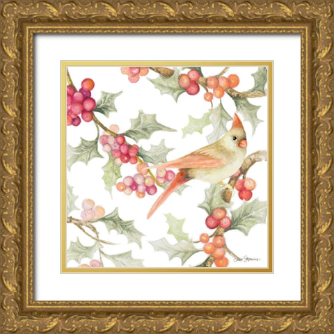 Winter Cardinal I Gold Ornate Wood Framed Art Print with Double Matting by Gaynor, Janice