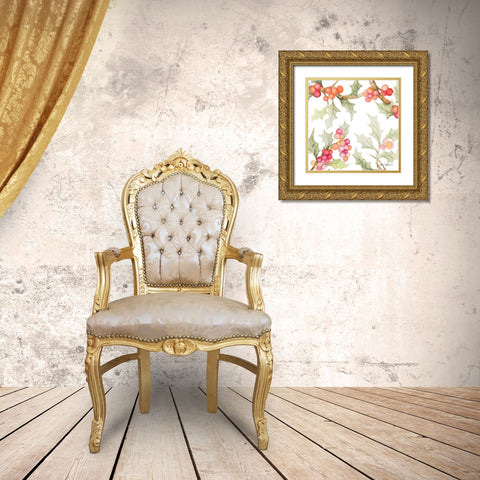 Watercolor Holly II Gold Ornate Wood Framed Art Print with Double Matting by Gaynor, Janice