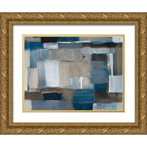 Blue Taupe Light Gold Ornate Wood Framed Art Print with Double Matting by Loreth, Lanie