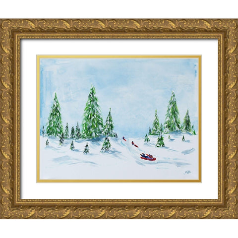 Winter Fun II Gold Ornate Wood Framed Art Print with Double Matting by DeRice, Julie