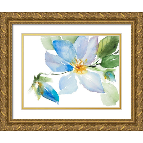 Single Clematis with Buds Gold Ornate Wood Framed Art Print with Double Matting by Loreth, Lanie
