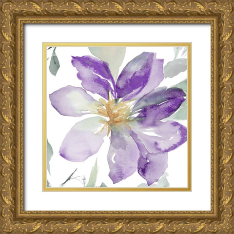 Clematis in Purple Shades II Gold Ornate Wood Framed Art Print with Double Matting by Loreth, Lanie