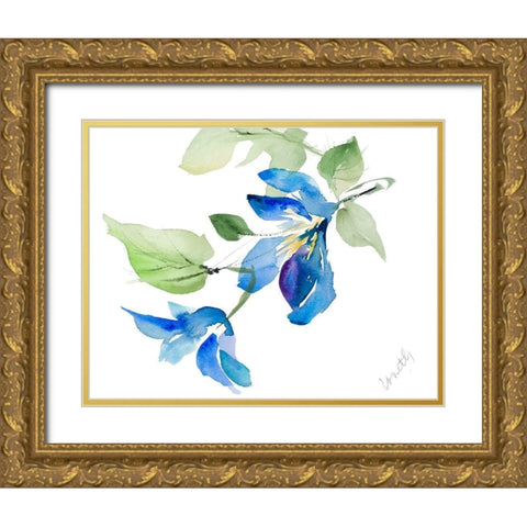 Clematis Branch with New Flower Gold Ornate Wood Framed Art Print with Double Matting by Loreth, Lanie