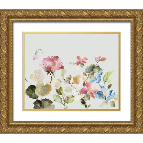Geranium Garden I Gold Ornate Wood Framed Art Print with Double Matting by Loreth, Lanie