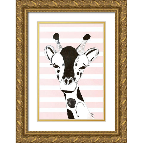 Giraffe On Stripes Gold Ornate Wood Framed Art Print with Double Matting by Wilson, Kali