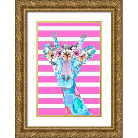 Funky Giraffe Gold Ornate Wood Framed Art Print with Double Matting by Wilson, Kali
