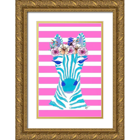 Funky Zebra Gold Ornate Wood Framed Art Print with Double Matting by Wilson, Kali