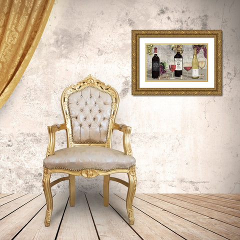 Uncork Wine Trio I Gold Ornate Wood Framed Art Print with Double Matting by Baker, Mary Beth