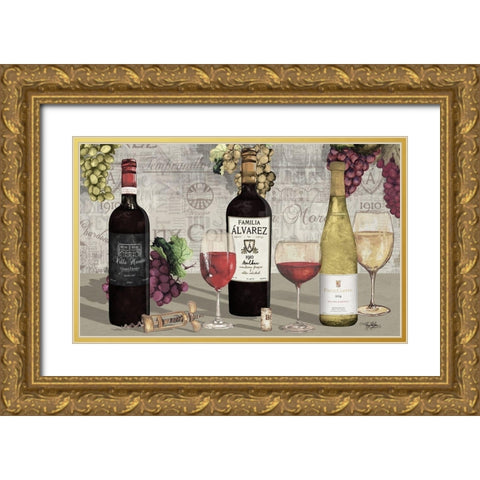 Uncork Wine Trio I Gold Ornate Wood Framed Art Print with Double Matting by Baker, Mary Beth