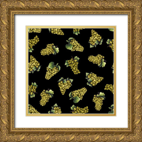 Wine Grapes Pattern B Gold Ornate Wood Framed Art Print with Double Matting by Baker, Mary Beth