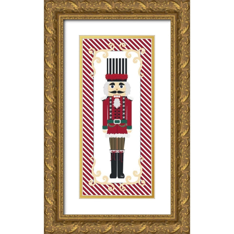 Nutcracker On Red Stripe III Gold Ornate Wood Framed Art Print with Double Matting by Metz, Andi
