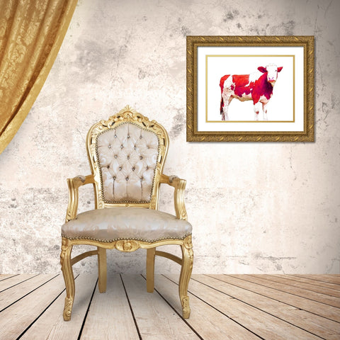 Bright Red Swiss Cow Gold Ornate Wood Framed Art Print with Double Matting by Hyler, JB