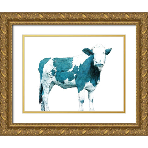 Bright Blue Swiss Cow Gold Ornate Wood Framed Art Print with Double Matting by Hyler, JB