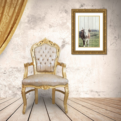 Country Cow on Wood Gold Ornate Wood Framed Art Print with Double Matting by Hyler, JB