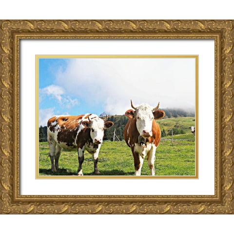 Country Cows Gold Ornate Wood Framed Art Print with Double Matting by Hyler, JB