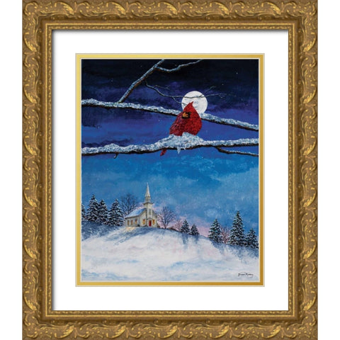 Little White Church On Hill Gold Ornate Wood Framed Art Print with Double Matting by Redding, James